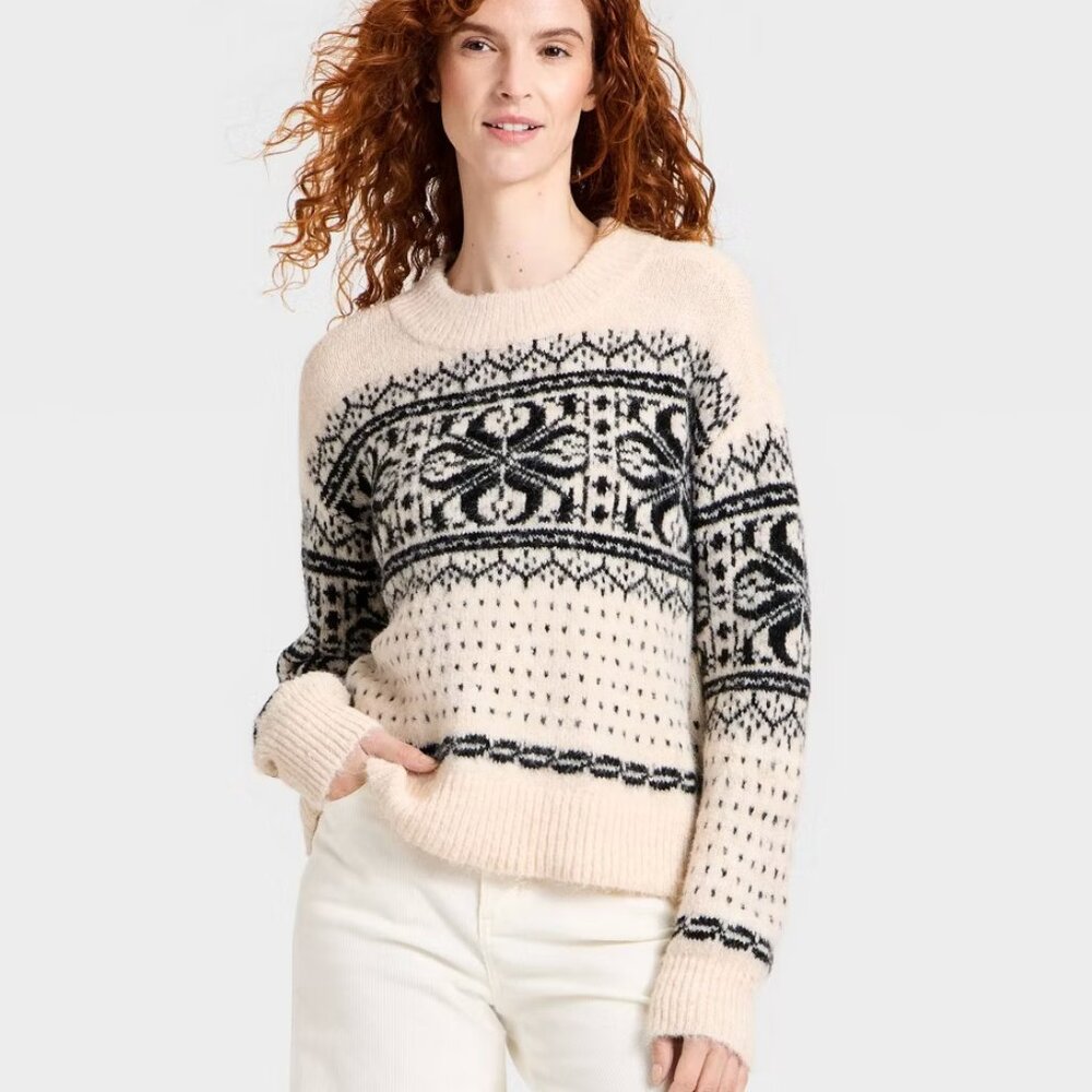 Women's Cozy Alpine Snowflake Crewneck Pullover Sweater
